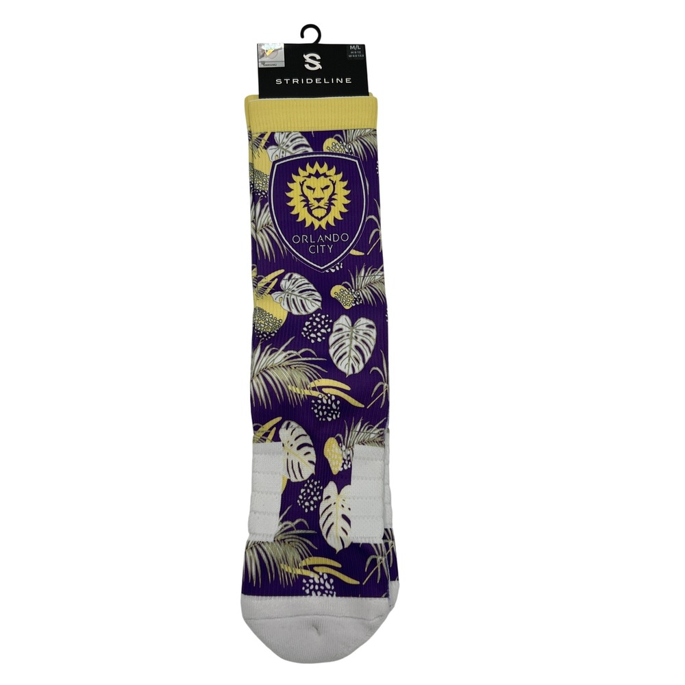 Strideline Orlando City SC MLS Tropical Floral Crew Socks Purple Gold M/L NEW